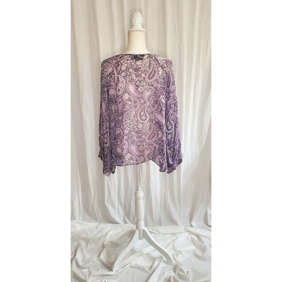 Nili Lotan Acaidia Blouse Women Small 100% Silk Purple Paisley Sheer Top Boho - Picture 8 of 16
